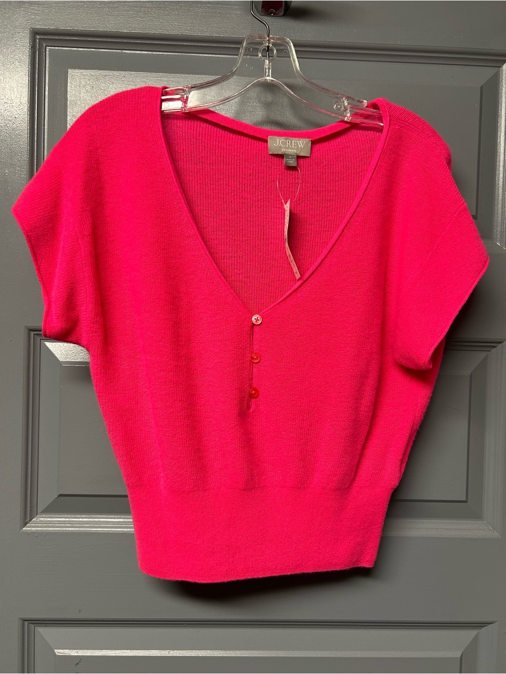 J.CREW HOT PINK  CAP SLEEVED CASHMERE SWEATER. NWT Size Small